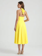 Lemon Stretch Knit A-Line Halter Backless Knee-Length Bridesmaid Dress - Curvevia