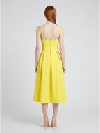 Lemon Stretch Knit A-Line Square Neck Back Zip Knee-Length Bridesmaid Dress with Pleats - Curvevia