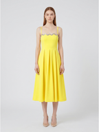 Lemon Stretch Knit A-Line Square Neck Back Zip Knee-Length Bridesmaid Dress with Pleats - Curvevia