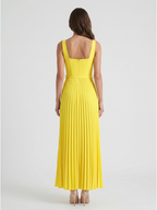 Lemon Stretch Knit A-Line Square Neck Backless Ankle-Length Bridesmaid Dress with Pleats - Curvevia