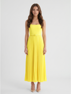 Lemon Stretch Knit A-Line Square Neck Backless Ankle-Length Bridesmaid Dress with Pleats - Curvevia