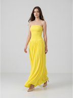 Lemon Stretch Knit A-Line Straight Neck Backless Floor-Length Bridesmaid Dress with Pleats - Curvevia