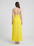 Lemon Stretch Knit A-Line Straight Neck Backless Floor-Length Bridesmaid Dress with Pleats - Curvevia
