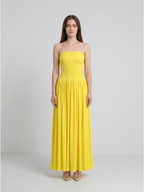 Lemon Stretch Knit A-Line Straight Neck Backless Floor-Length Bridesmaid Dress with Pleats - Curvevia