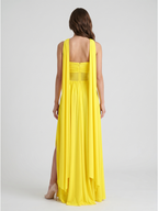 Lemon Stretch Knit A-Line Sweetheart Backless Floor-Length Bridesmaid Dress with Pleats - Curvevia