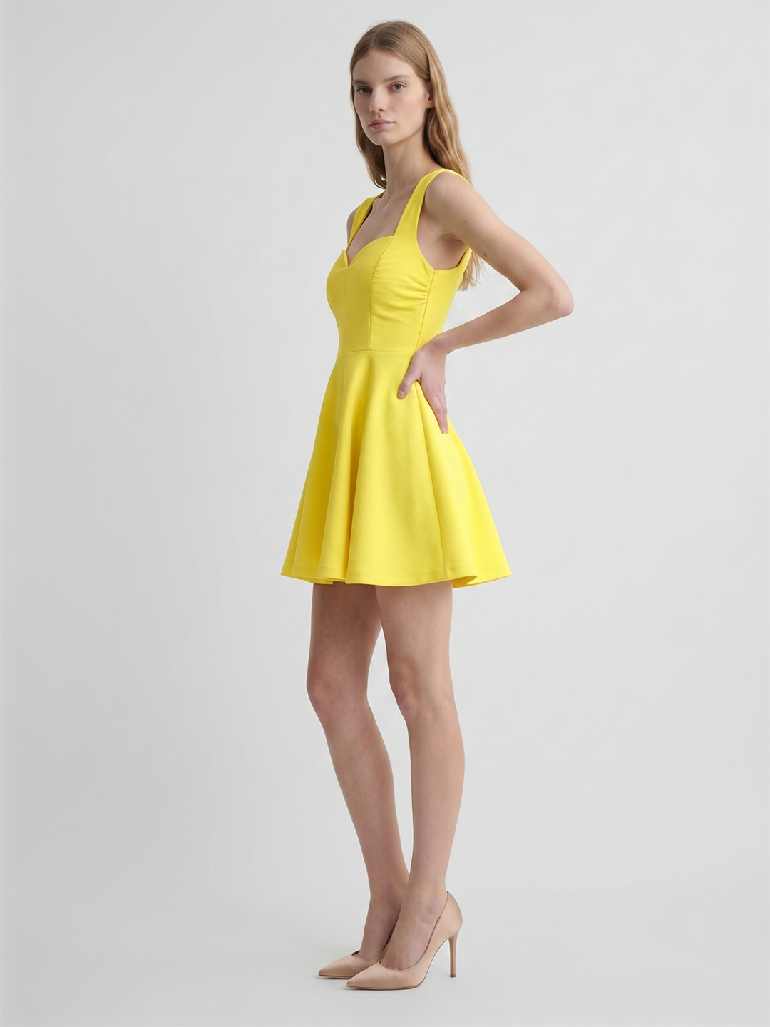Lemon Stretch Knit A-Line Sweetheart Backless Knee-Length Bridesmaid Dress - Curvevia