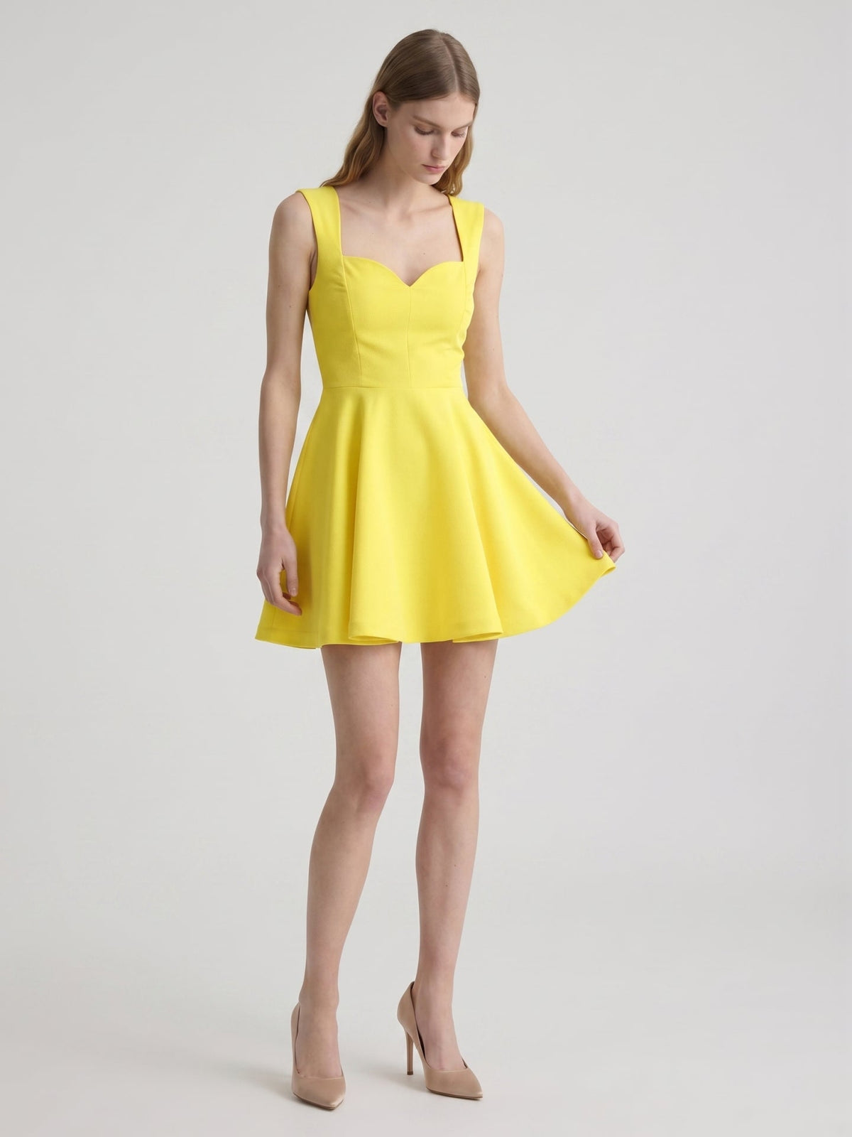 Lemon Stretch Knit A-Line Sweetheart Backless Knee-Length Bridesmaid Dress - Curvevia