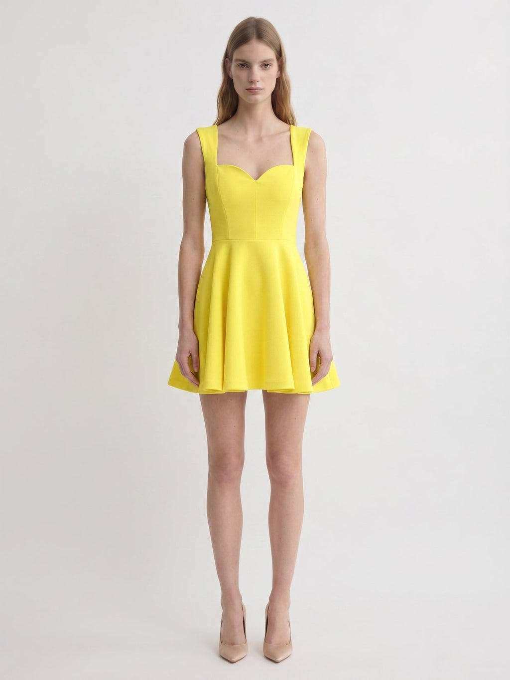 Lemon Stretch Knit A-Line Sweetheart Backless Knee-Length Bridesmaid Dress - Curvevia