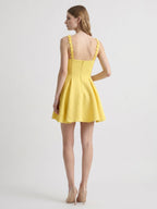 Lemon Stretch Knit A-Line V-Neck Backless Knee-Length Bridesmaid Dress with Pleats - Curvevia