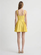 Lemon Stretch Knit A-Line V-Neck Backless Knee-Length Bridesmaid Dress with Pleats - Curvevia