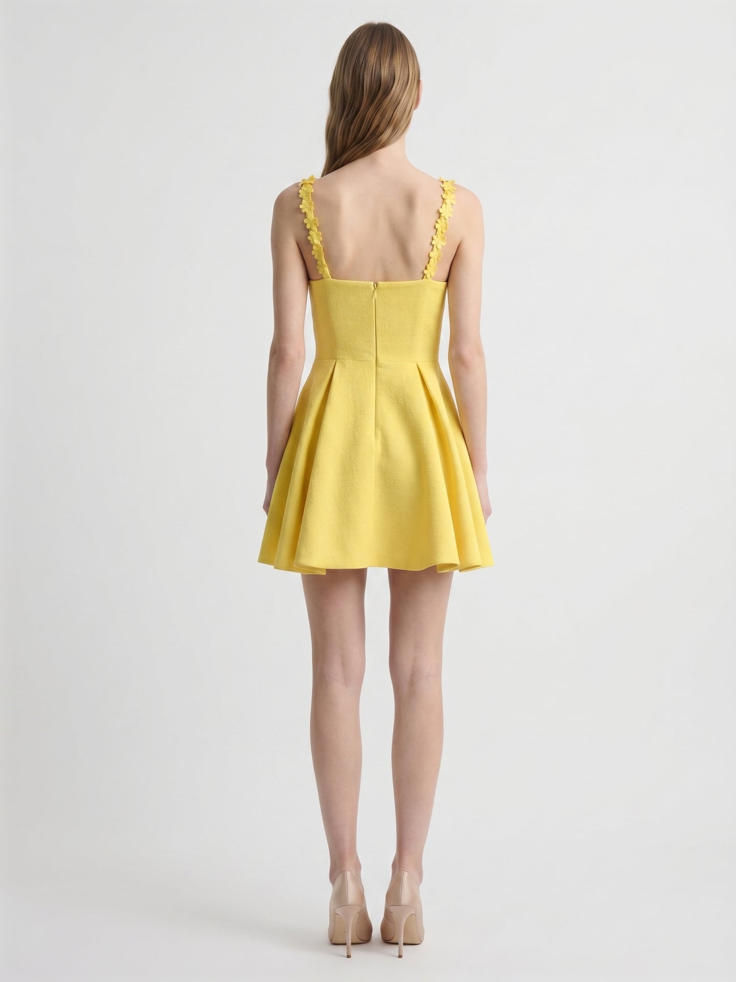 Lemon Stretch Knit A-Line V-Neck Backless Knee-Length Bridesmaid Dress with Pleats - Curvevia