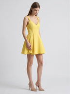 Lemon Stretch Knit A-Line V-Neck Backless Knee-Length Bridesmaid Dress with Pleats - Curvevia