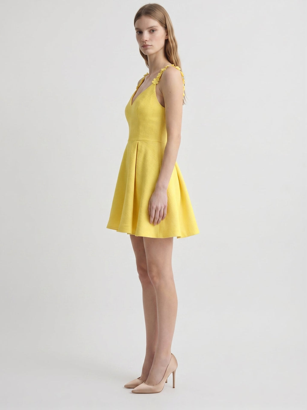 Lemon Stretch Knit A-Line V-Neck Backless Knee-Length Bridesmaid Dress with Pleats - Curvevia