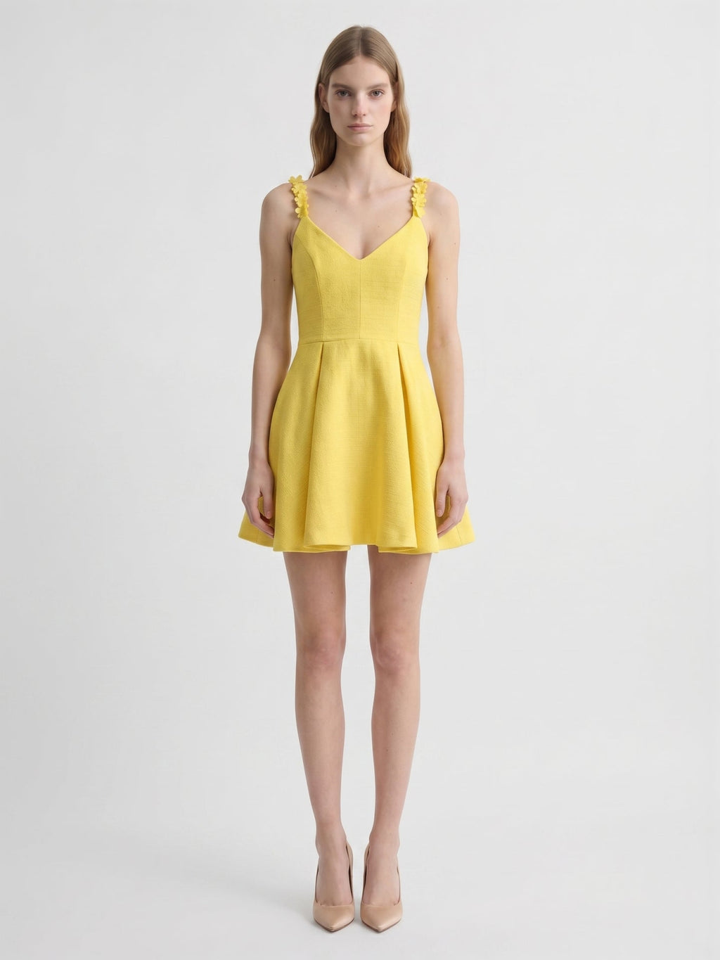 Lemon Stretch Knit A-Line V-Neck Backless Knee-Length Bridesmaid Dress with Pleats - Curvevia