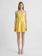 Lemon Stretch Knit A-Line V-Neck Backless Knee-Length Bridesmaid Dress with Pleats - Curvevia