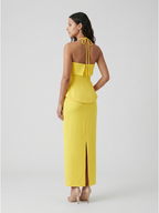 Lemon Stretch Knit Column Halter Backless Ankle-Length Bridesmaid Dress - Curvevia