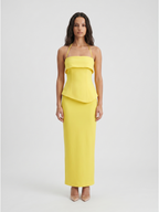 Lemon Stretch Knit Column Halter Backless Ankle-Length Bridesmaid Dress - Curvevia