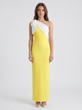 Lemon Stretch Knit Column One Shoulder Backless Floor-Length Bridesmaid Dress with Bow - Curvevia