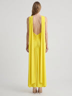 Lemon Stretch Knit Column Scoop Neck Floor-Length Bridesmaid Dress with Pleats - Curvevia