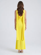 Lemon Stretch Knit Mermaid Cowl Neck Backless Floor-Length Bridesmaid Dress with Pleats - Curvevia