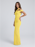 Lemon Stretch knit Sheath One Shoulder Side Zip Ankle Bridesmaid Dress with Pleats - Curvevia