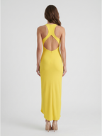 Lemon Stretch Knit Sheath V-Neck Backless Ankle Bridesmaid Dress with 3D Flower - Curvevia