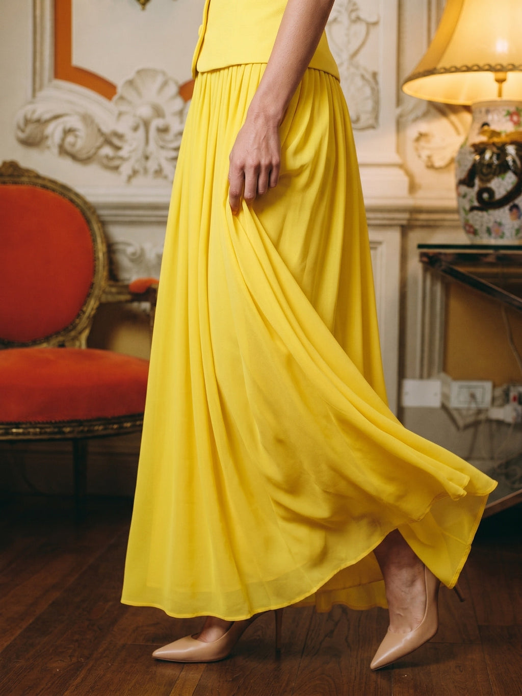 Lemon Stretch Knit A-Line Halter Backless Floor-Length Bridesmaid Dress - Curvevia