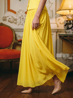 Lemon Stretch Knit A-Line Halter Backless Floor-Length Bridesmaid Dress - Curvevia