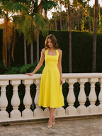 Lemon Stretch Knit A-Line Halter Backless Knee-Length Bridesmaid Dress - Curvevia