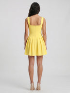 Lemon Stretch Knit A-Line Square Neck Knee-Length Bridesmaid Dress with Pleats - Curvevia