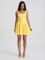 Lemon Stretch Knit A-Line Square Neck Knee-Length Bridesmaid Dress with Pleats - Curvevia