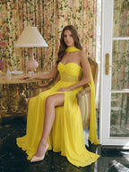 Lemon Stretch Knit A-Line Sweetheart Backless Floor-Length Bridesmaid Dress with Pleats - Curvevia