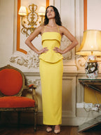 Lemon Stretch Knit Column Halter Backless Ankle-Length Bridesmaid Dress - Curvevia