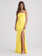 Lemon Stretch Knit Mermaid Straight Neck Backless Floor-Length Bridesmaid Dress - Curvevia