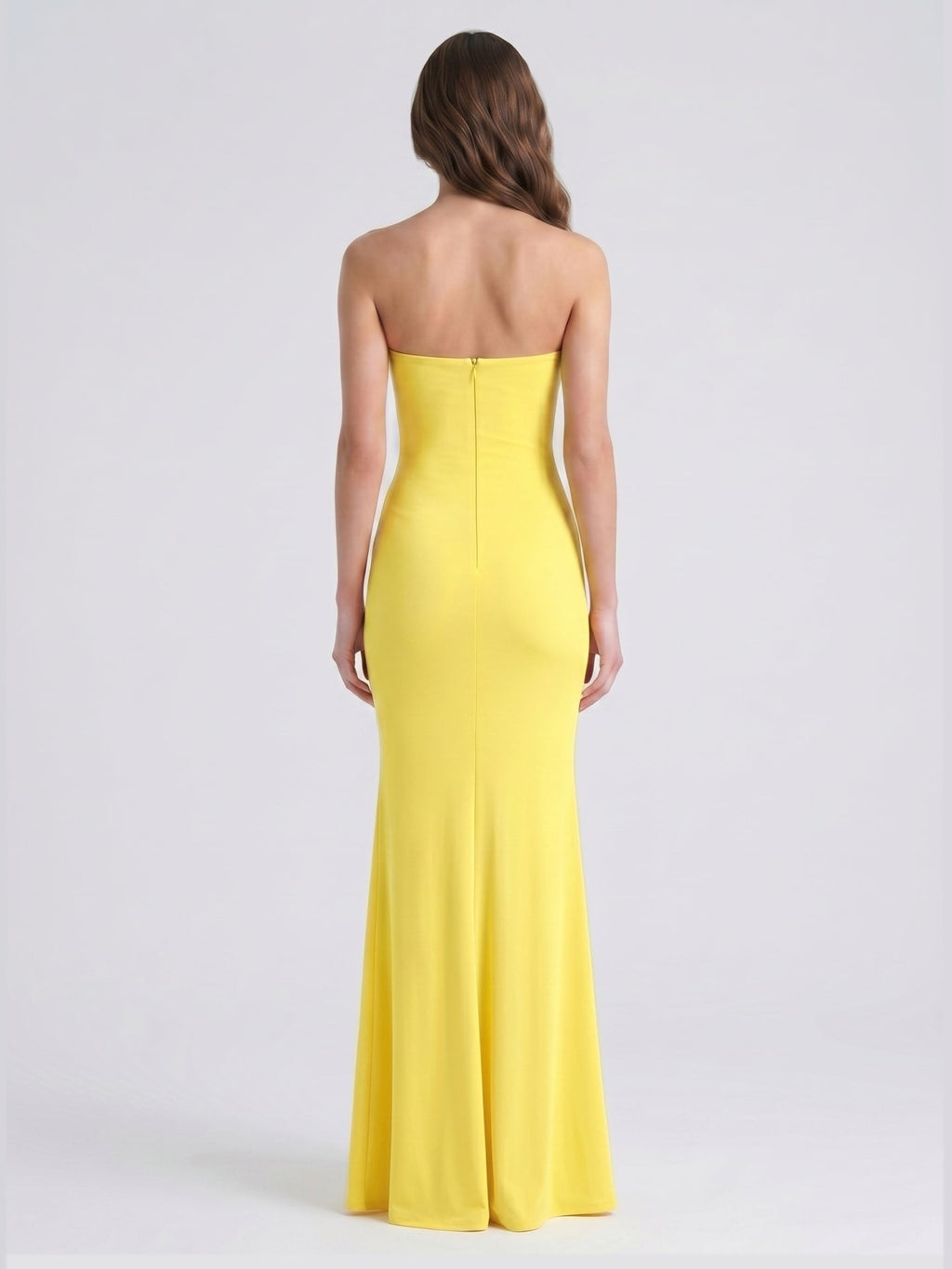 Lemon Stretch Knit Mermaid Straight Neck Backless Floor-Length Bridesmaid Dress - Curvevia