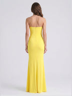 Lemon Stretch Knit Mermaid Straight Neck Backless Floor-Length Bridesmaid Dress - Curvevia