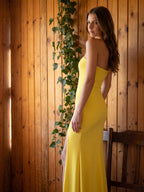 Lemon Stretch Knit Mermaid Straight Neck Backless Floor-Length Bridesmaid Dress - Curvevia