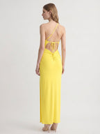 Lemon Stretch Knit Sheath One Shoulder Backless Ankle-Length Bridesmaid Dress with Pleats - Curvevia