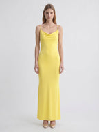 Lemon Stretch Knit Sheath V-Neck Backless Ankle-Length Bridesmaid Dress - Curvevia