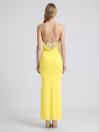 Lemon Stretch Knit Sheath V-Neck Backless Ankle-Length Bridesmaid Dress - Curvevia