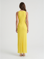 Lemon Tulle Sheath V-Neck Side Zip Floor Bridesmaid Dress with Pleats - Curvevia