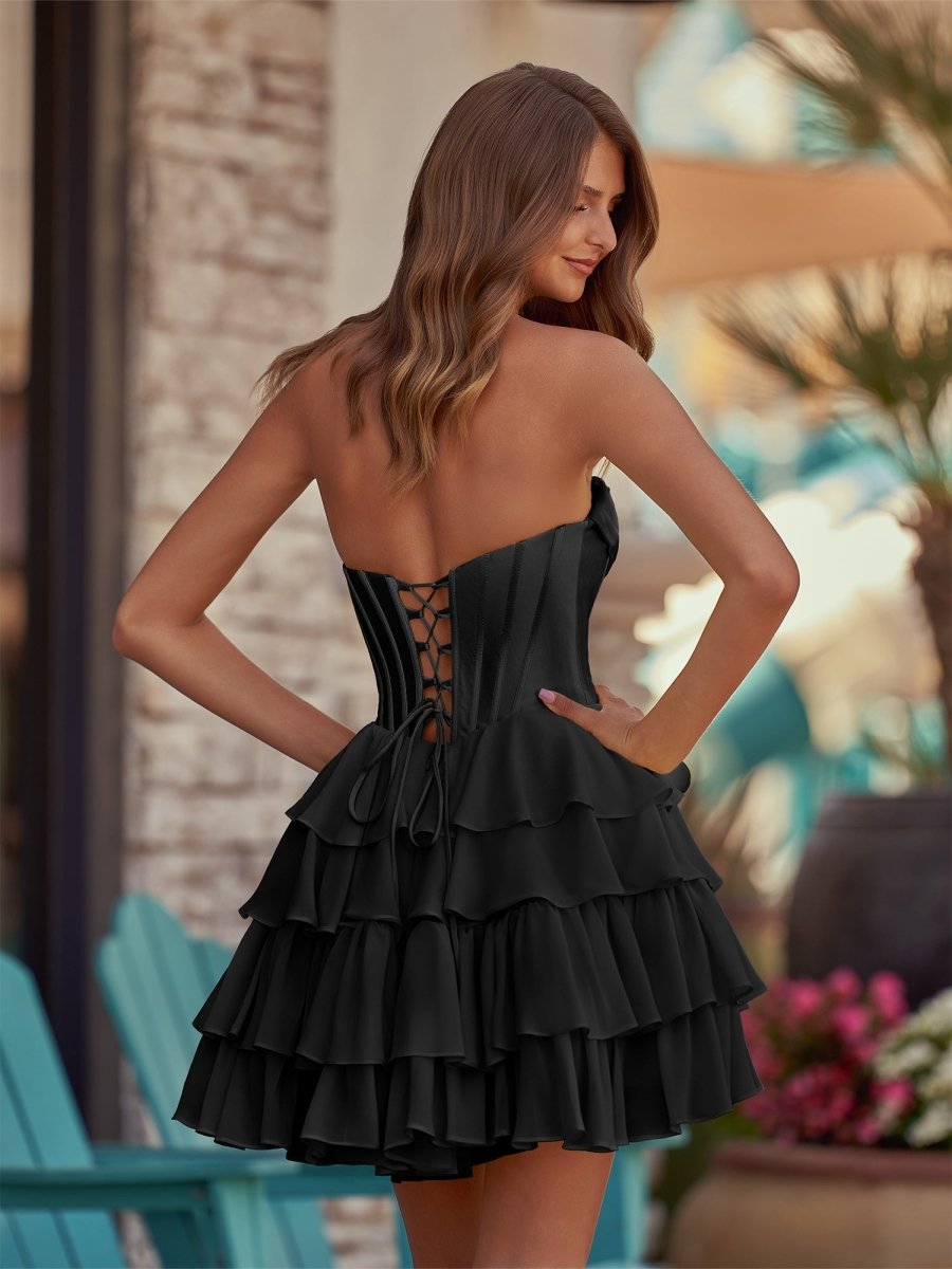 Yellow A-Line Sweetheart Corset Ruffle Homecoming Dress With Applique - Curvevia