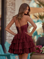 Yellow A-Line Sweetheart Corset Ruffle Homecoming Dress With Applique - Curvevia