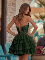 Yellow A-Line Sweetheart Corset Ruffle Homecoming Dress With Applique - Curvevia