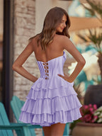 Yellow A-Line Sweetheart Corset Ruffle Homecoming Dress With Applique - Curvevia
