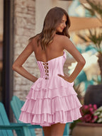 Yellow A-Line Sweetheart Corset Ruffle Homecoming Dress With Applique - Curvevia