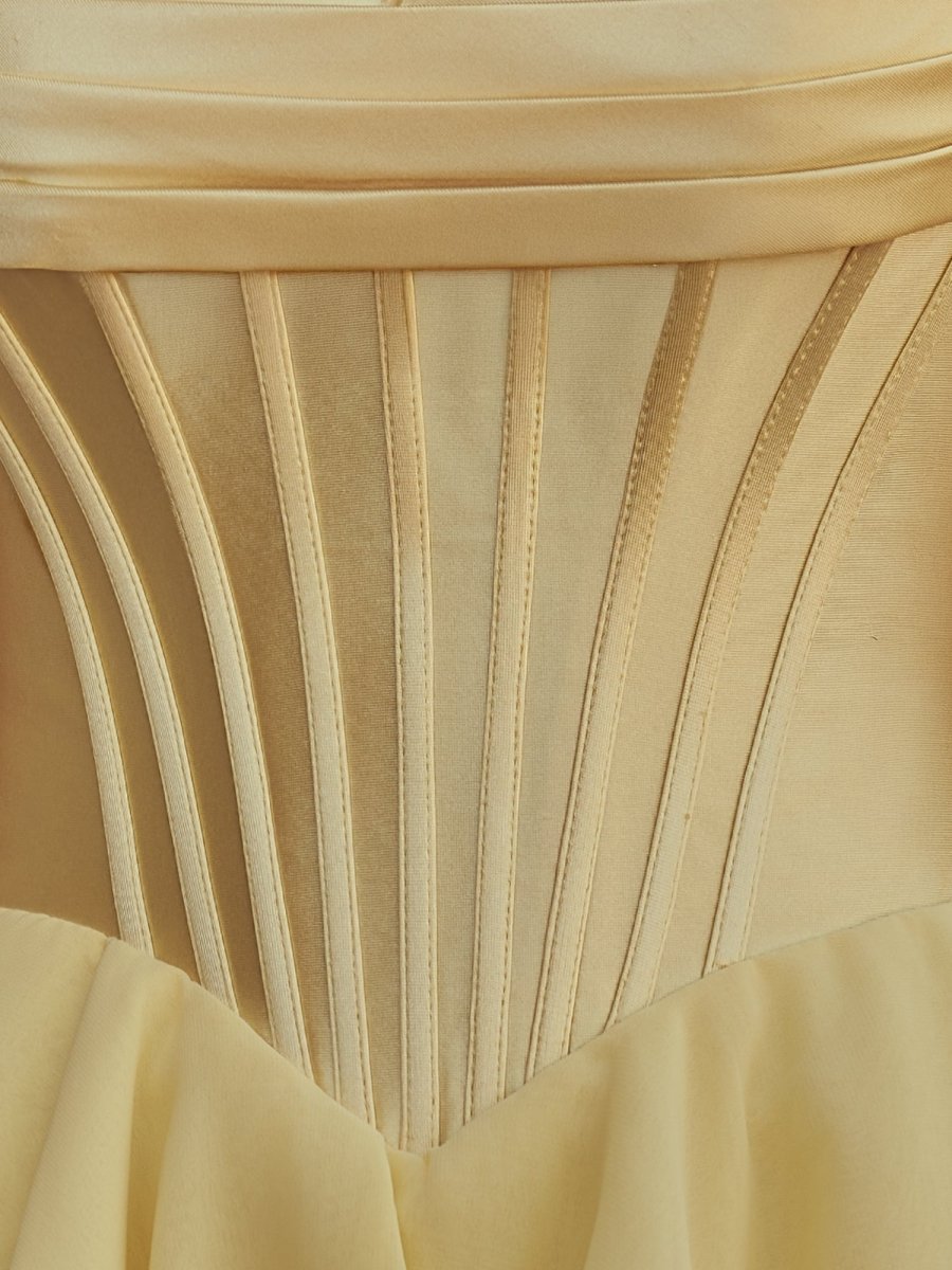 Yellow A-Line Sweetheart Corset Ruffle Homecoming Dress With Applique - Curvevia
