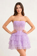 A-Line Strapless Scoop Tiered Sleeveless Short Homecoming Dress - Curvevia
