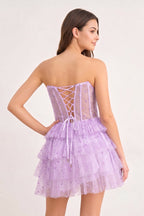 A-Line Strapless Scoop Tiered Sleeveless Short Homecoming Dress - Curvevia