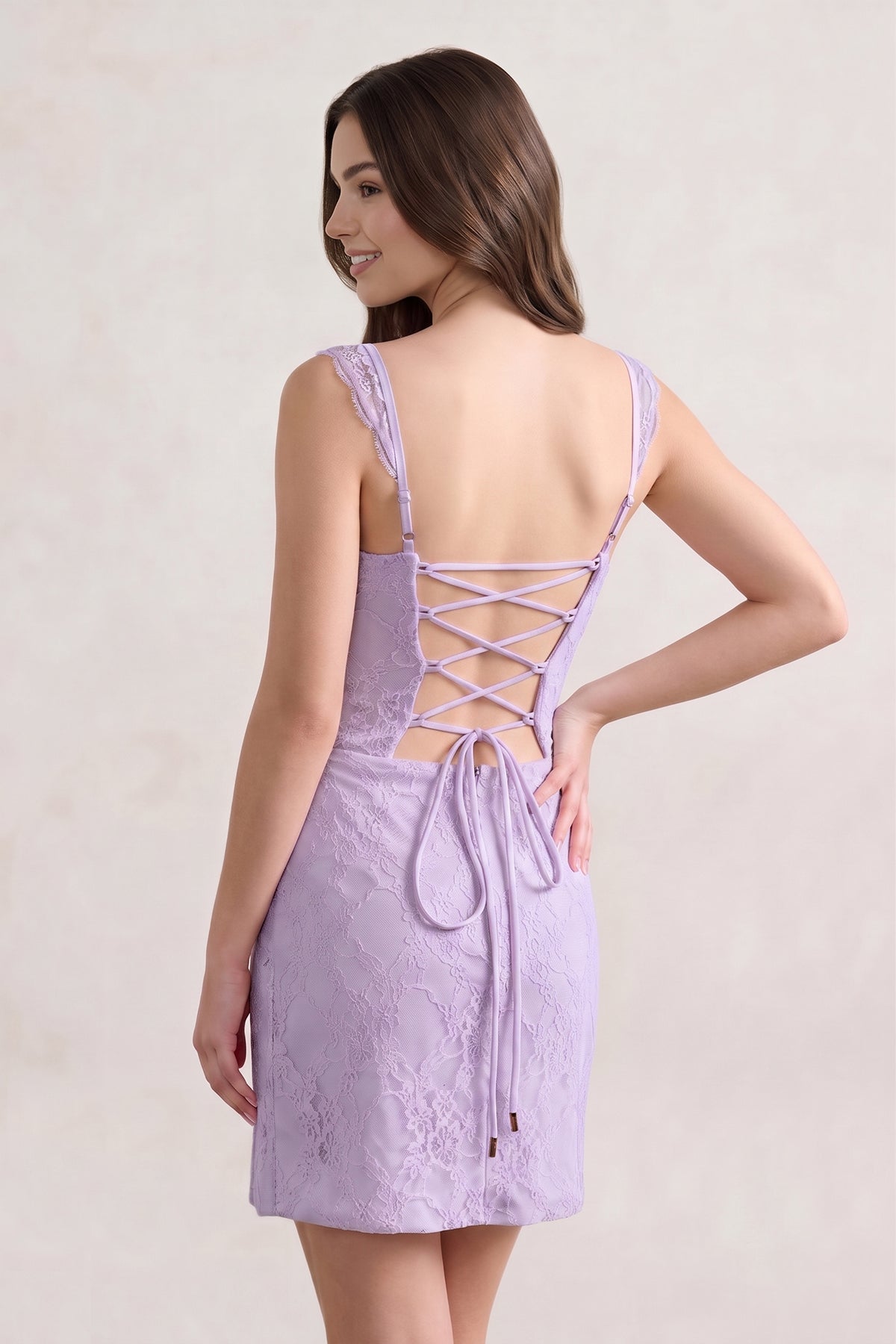 Sky Blue Scoop Neck Sheath Lace Short Homecoming Dress With Slit - Curvevia